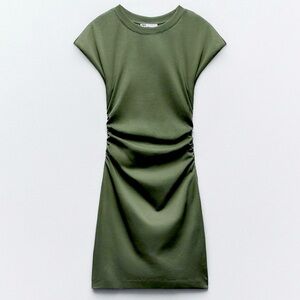 Zara Casual Elegant Olive Green Dress